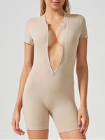 Half Zip Short Sleeve Active Romper - Ladyez