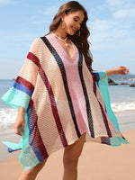Openwork Color Block Plunge Cover-Up - Ladyez