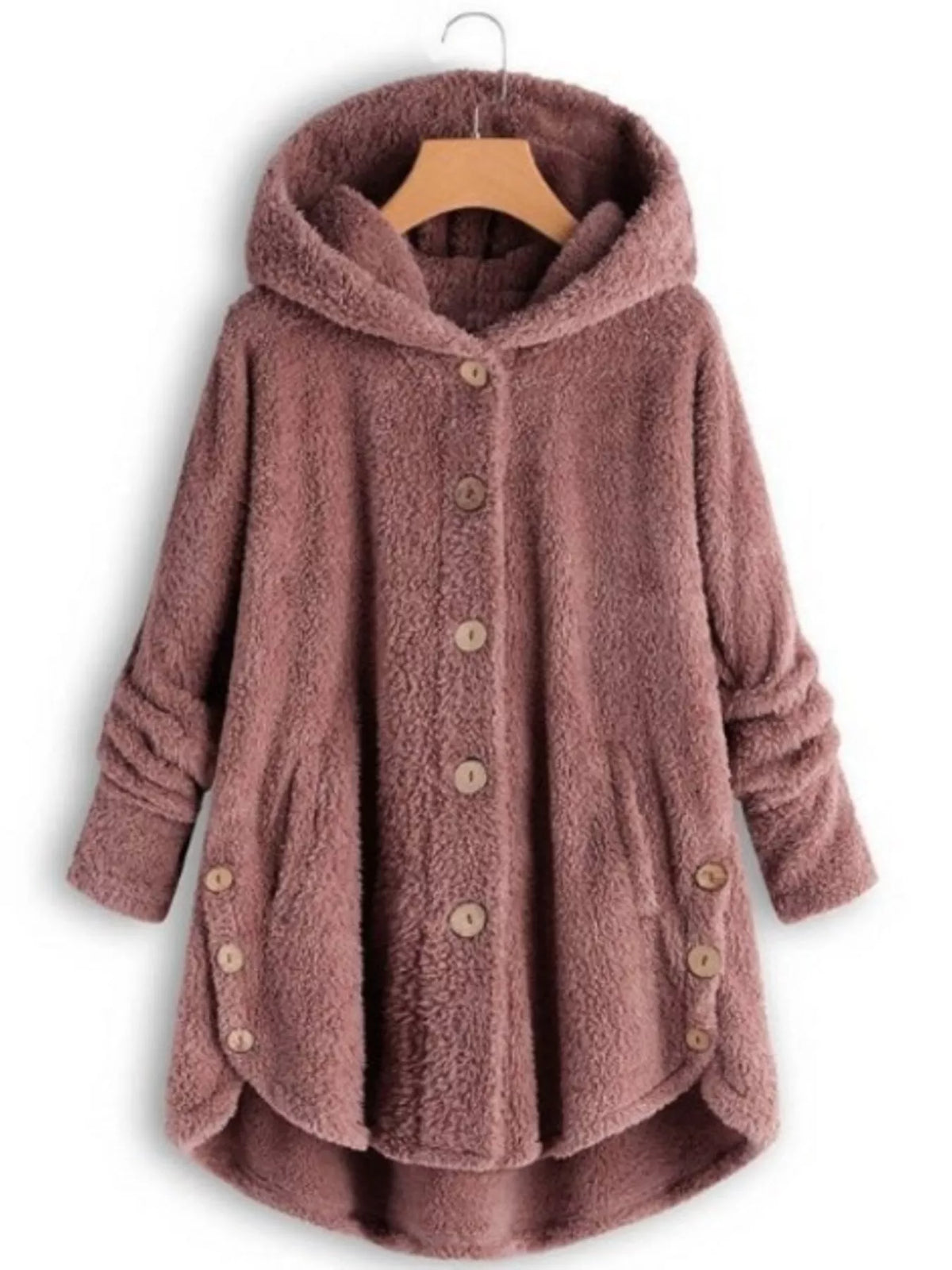 Full Size Fleece Button-Down Hooded Outerwear Plus Size