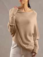 Full Size Boat Neck Batwing Sleeve Knit Top