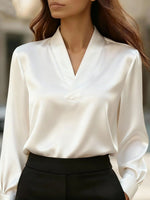 V-Neck Long Sleeve Satin Blouse