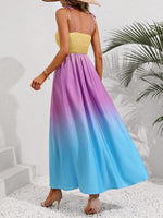 Honey Color Block Tie Shoulder Smocked Maxi Dress - Ladyez