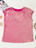 Metallic Round Neck Cap Sleeve Tee