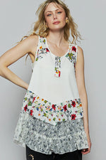 POL Floral Print Scoop Neck Tank with Lace Trim - Ladyez