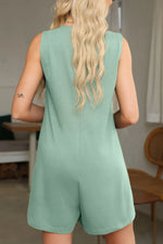 Tie V Neck Pintuck Sleeveless Loose Romper - Ladyez
