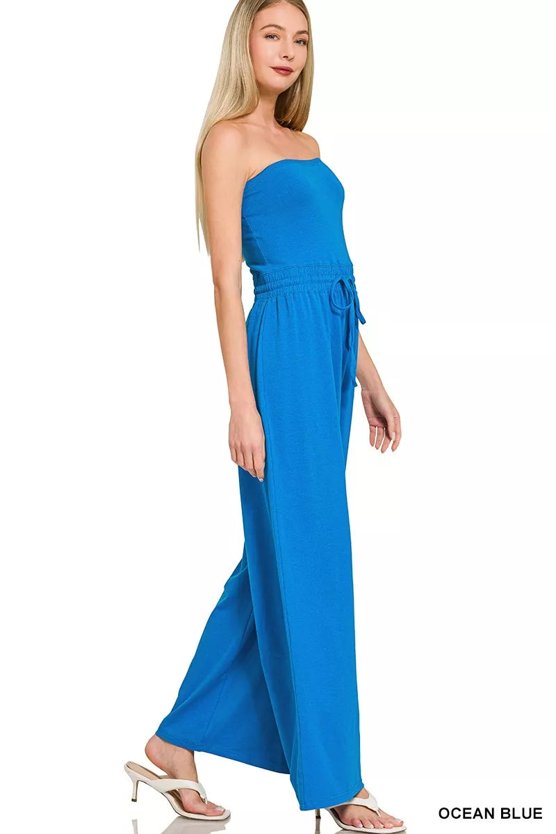 Zenana Tube Top Jumpsuit with Drawstring Waist