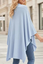 Draped Knitted Split Cape Shawl with Strap