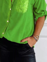 Full Size Sequin Detail Button-Down Shirt Plus Size