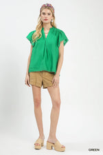 Umgee Flutter Sleeve Relaxed Top with Trim Detail