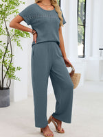 Lace Detail Short Sleeve Top and Pants Set