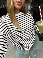 Striped Round Neck Oversized Casual Sweatshirt