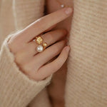 18K Gold-Plated Pearl Open Ring