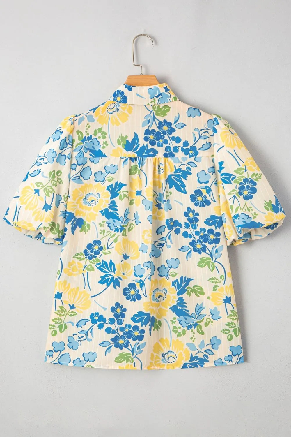 Printed Puff Sleeve Button Down Summer Shirt