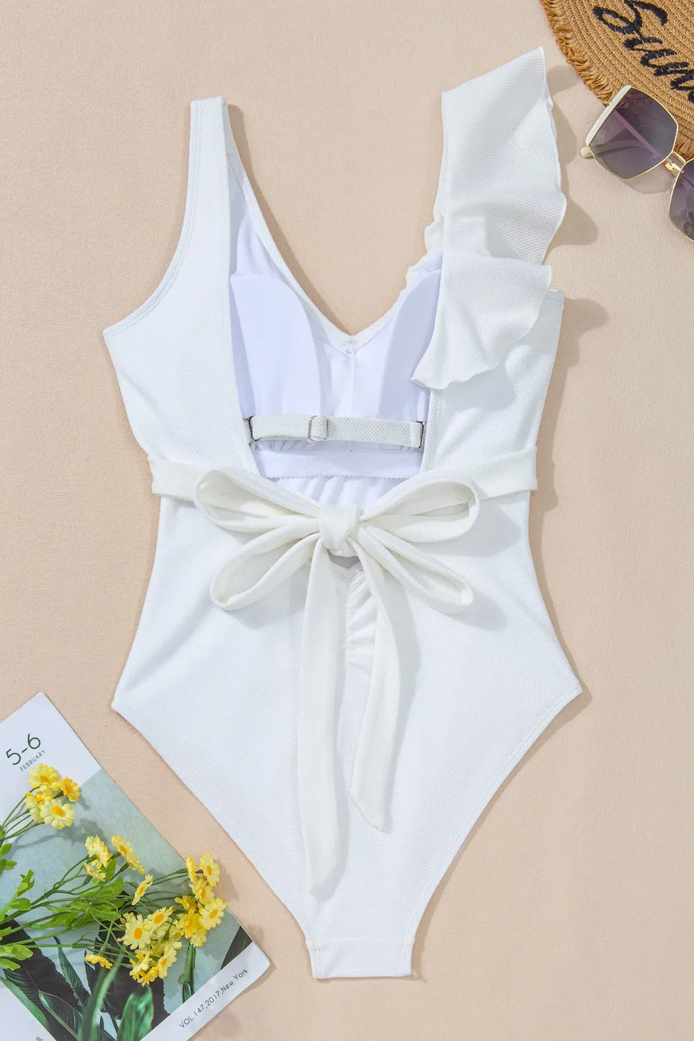 Ruffled V-Neck Wide Strap One-Piece Swimwear - Ladyez