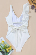 Ruffled V-Neck Wide Strap One-Piece Swimwear - Ladyez