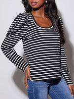 Striped Round Neck Long Sleeve T-Shirt - Ladyez