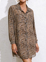 Leopard Print Button-Up Long Sleeve Oversized Shirt