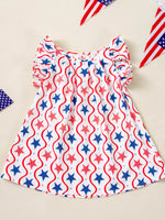 Children's Patriotic Star Print Ruffle Sleeve Dress