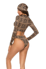 Printed Zip Up Three-Piece Swim Set - Ladyez