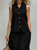 Sleeveless Button-Down Top and Wide-Leg Pant Set