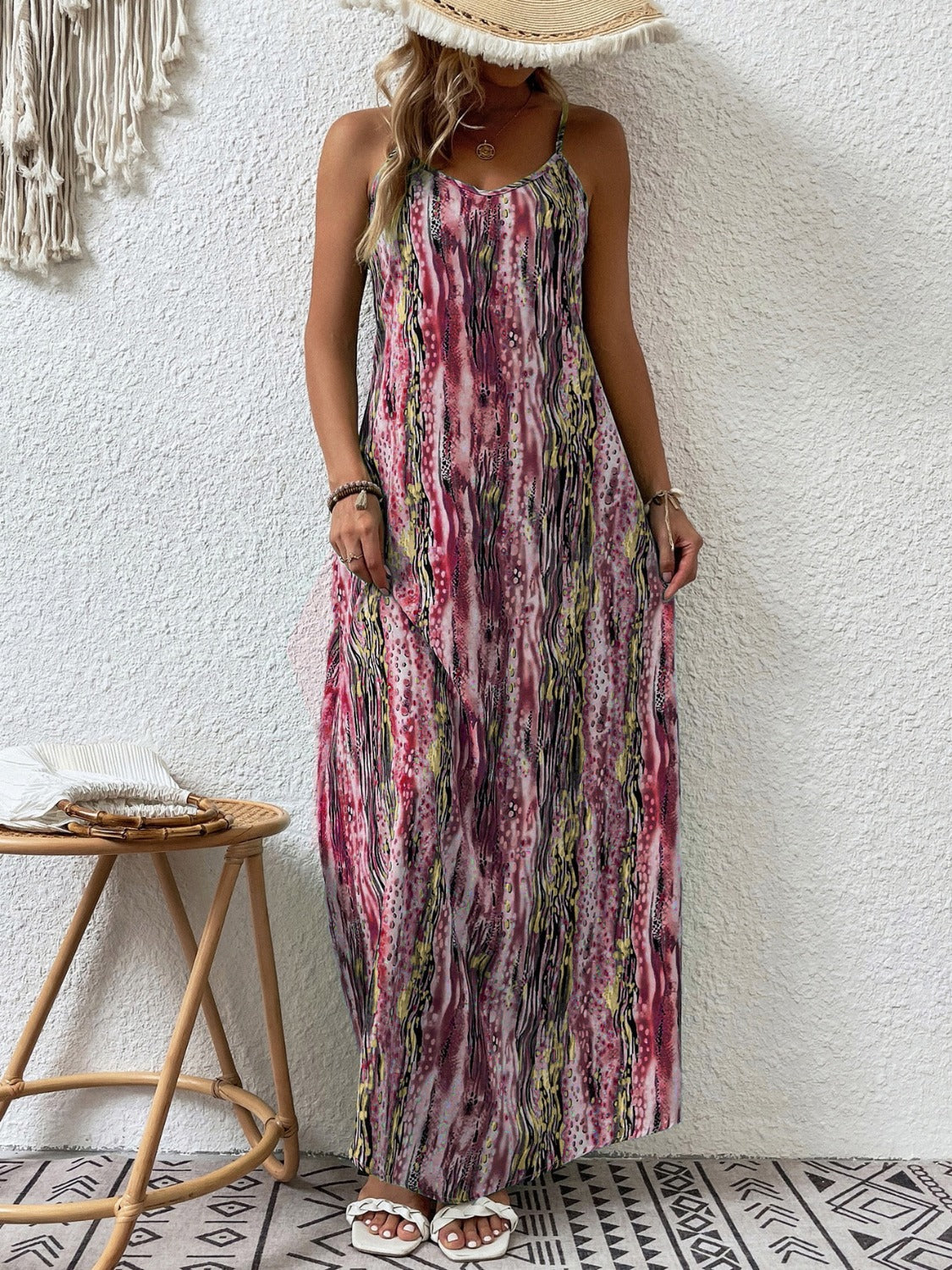Full Size Printed Scoop Neck Maxi Cami Dress - Ladyez