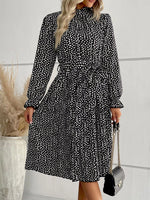 Animal Print Mock Neck Flounce Sleeve Dress