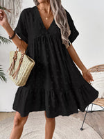 Swiss Dot V-Neck Tiered Mini Dress