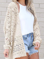 Full Size Openwork Open Front Lightweight Cardigan Plus Size
