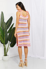 Striped Tie Shoulder Split Cover Up Dress - Ladyez
