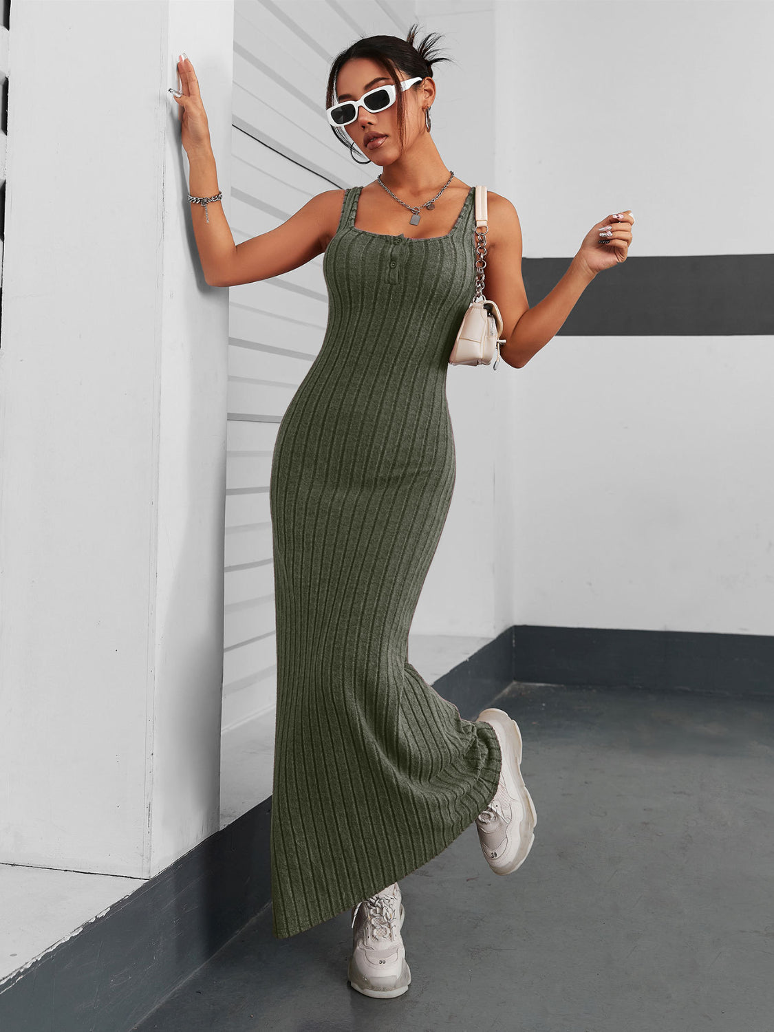 Ribbed Maxi Tank Dress - Ladyez