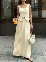 Sleeveless Vest and Pleated Maxi Skirt Set
