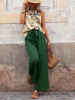 Printed Tank Top and Wide Leg Pants Set - Ladyez