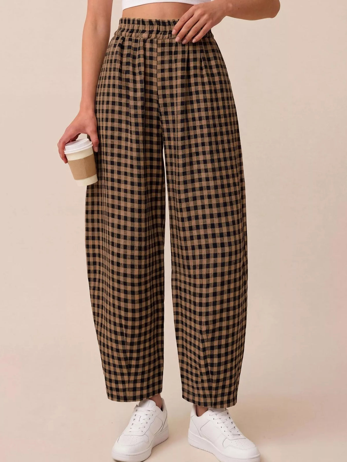 Gingham Wide-Leg Casual Pants