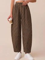 Gingham Wide-Leg Casual Pants