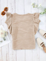 Casual Wavy Textured Ruffle Sleeve Top