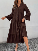 Ruffle Hem Button Front Tiered Dress