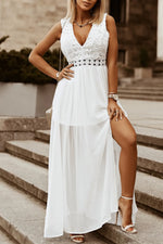 Slit Lace Detail V-Neck Dress - Ladyez