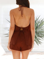 Tied Front Halter Neck Top and Shorts Set