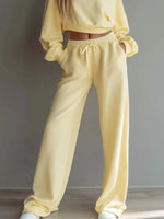 Round Neck Cropped Sweatshirt and Wide-Leg Pants Set