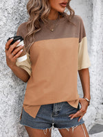 Mandy Color Block Round Neck Half Sleeve T-Shirt - Ladyez