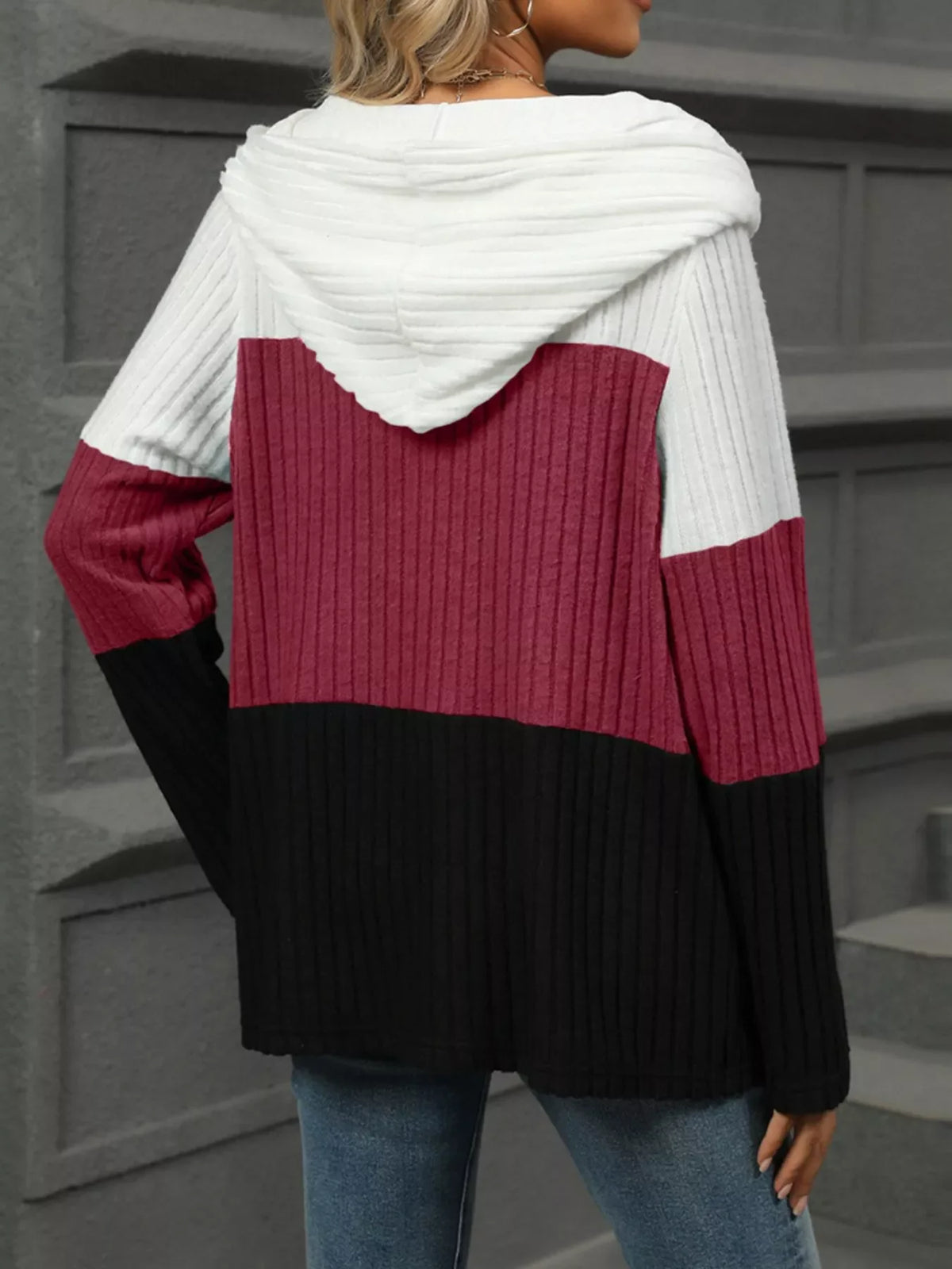 Color Block Half Zip Hooded Top