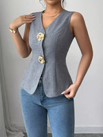 Flower Button Vest Coat