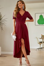 Lace Cutout V-Neck Short Sleeve Dress - Ladyez