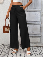 Drawstring High Waist Wide Leg Pants