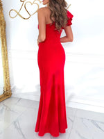 Cutout One Shoulder Ruffle Split Dress - Ladyez