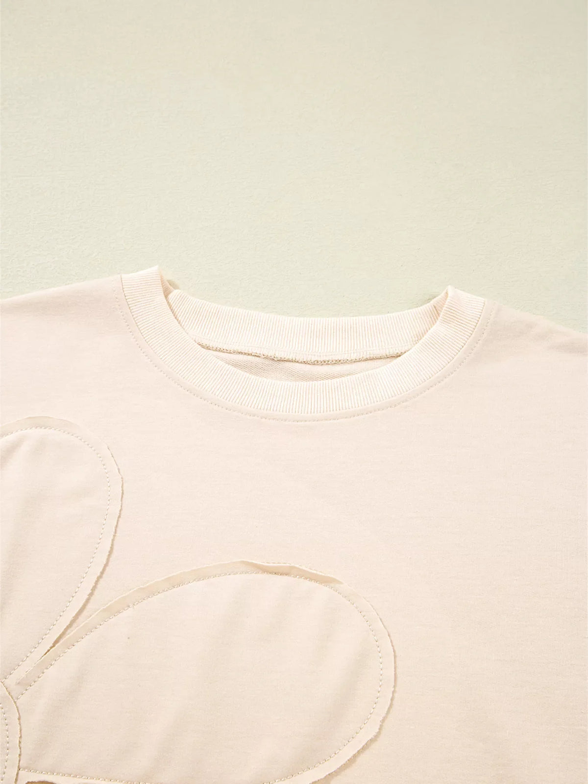 Raw Edge Flower Patch Drop Shoulder Casual Top