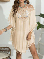 Tassel Crochet Round Neck Cover-Up - Ladyez