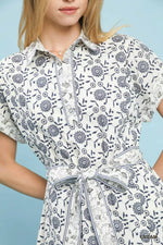 Umgee Border Print Belted Shirt Dress