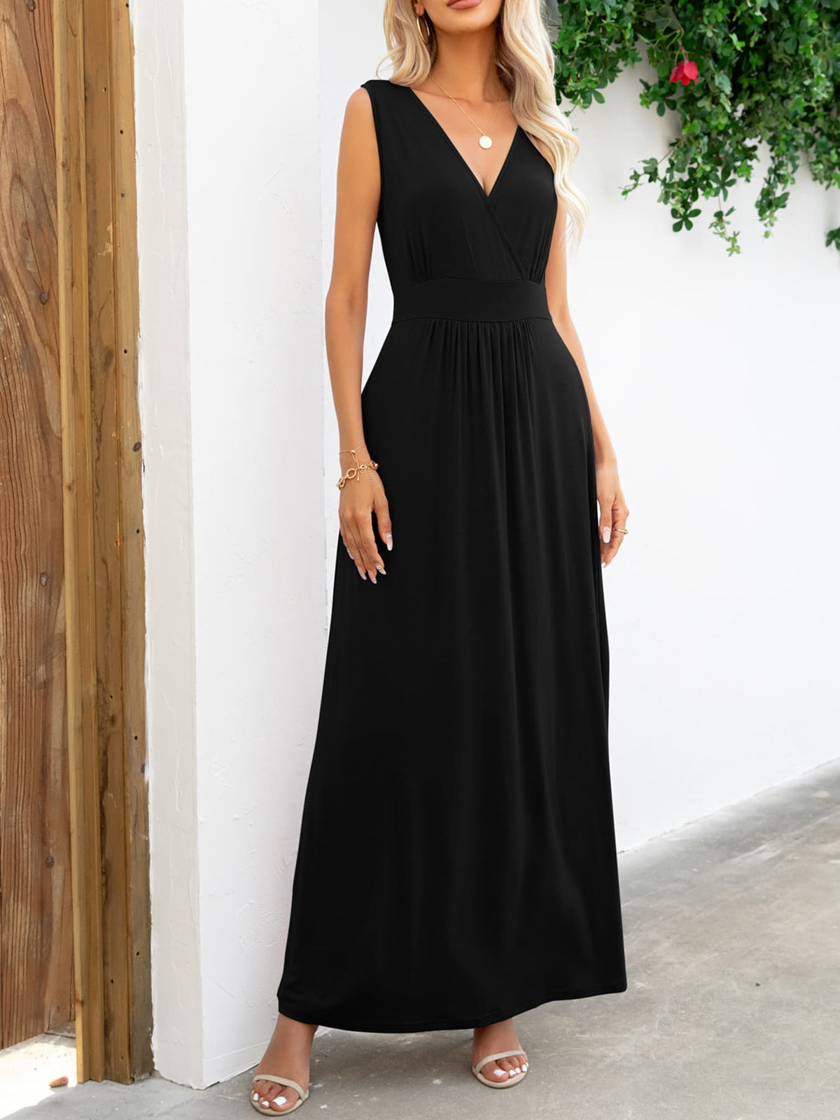 Surplice Neck Sleeveless Maxi Dress - Ladyez