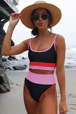 Color Block Spaghetti Strap Two-Piece Swim Set - Ladyez